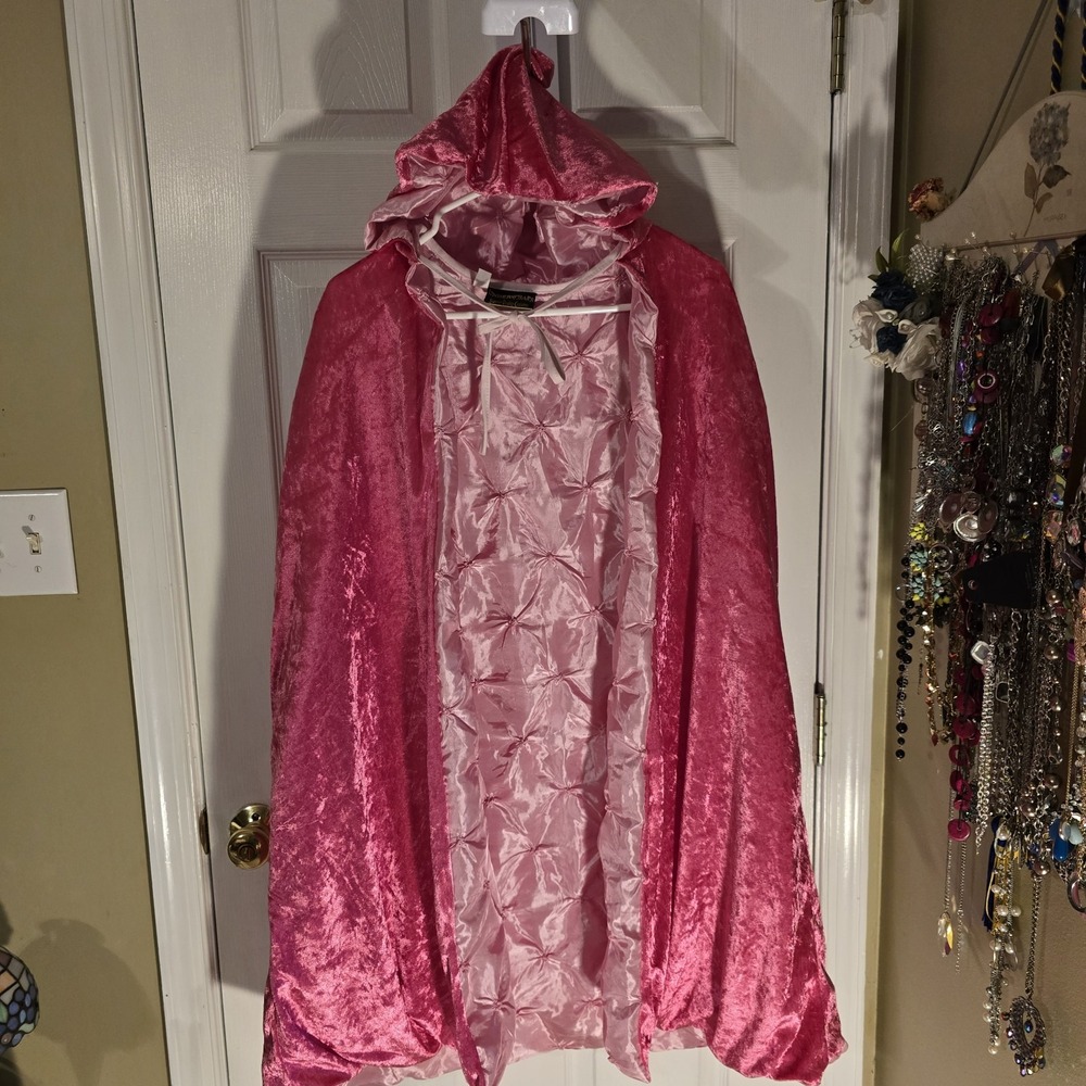 Underwraps 38 Inch Long Hooded Panne Cape With String Tie Closure Pink